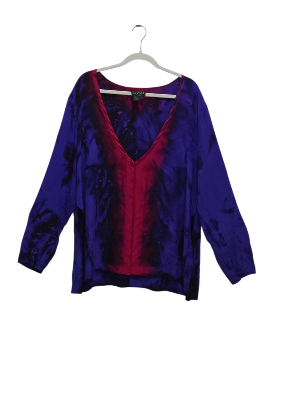 Silk Bijoux XL Purple Pink Hand Painted 100% Silk Tunic Top Wearable Art